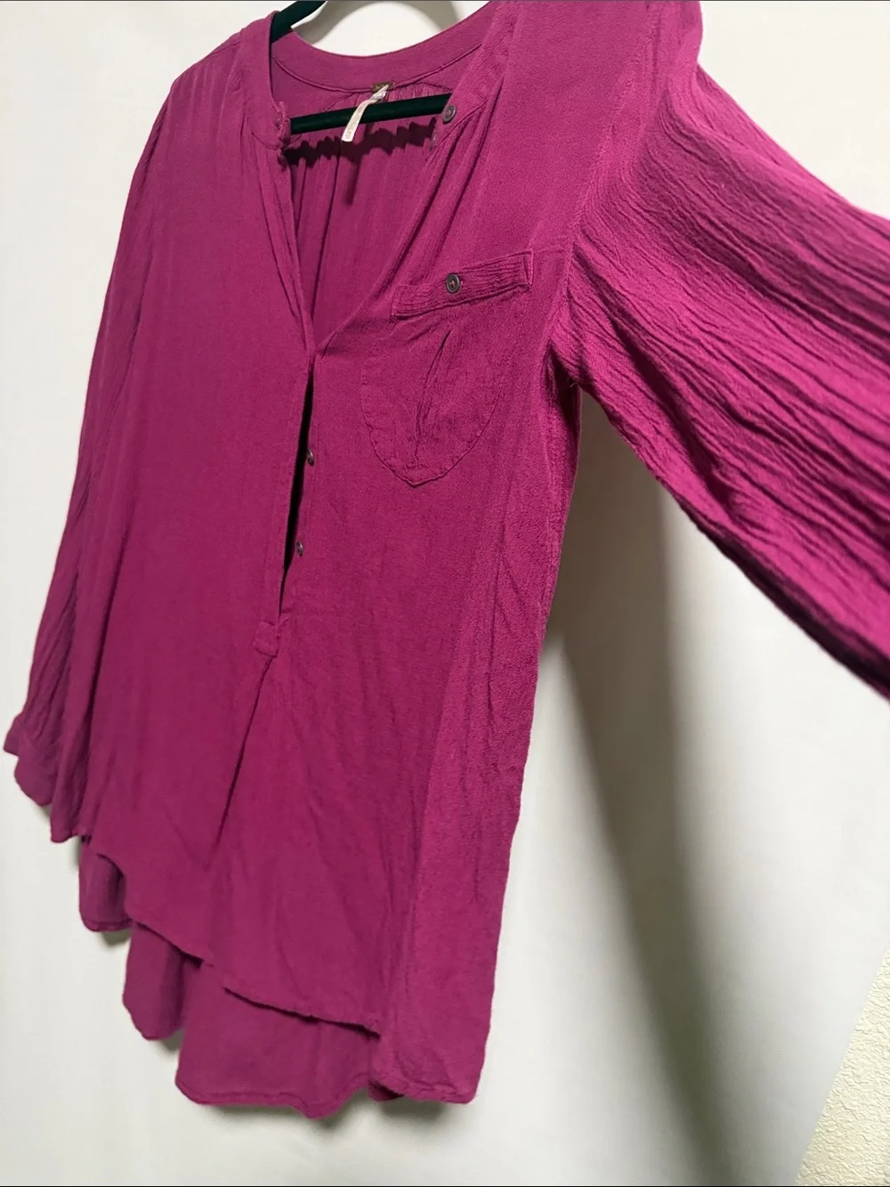Free People New Romantics Magenta High-Low Button Tunic Top XS Fuchsia Boho